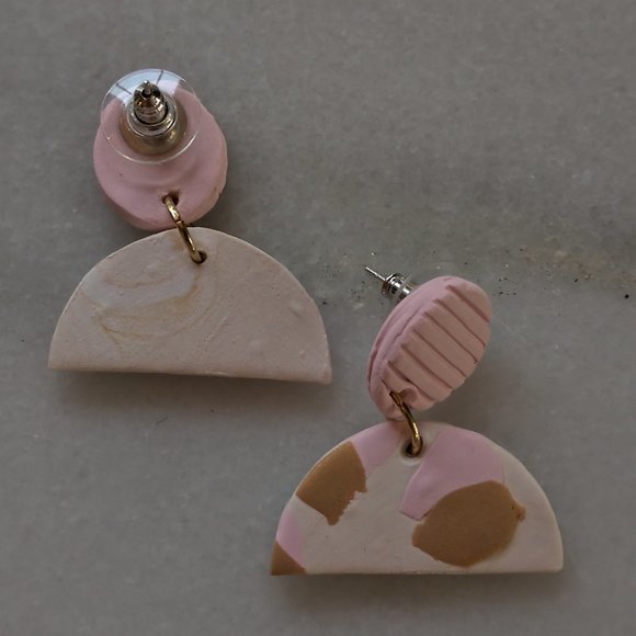 Pink and Gold Half Circle Dangle Earrings - Picture 7 of 9